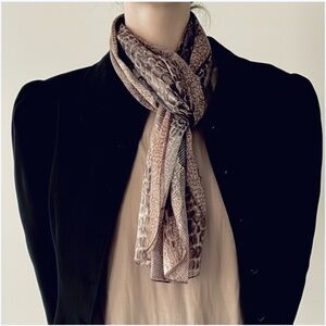 Vintage 90s Reptile Animal Print Sheer Scarf Neutral Browns - Treasure Hunt Gift